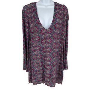 Reformation Womens Long Sleeve V-Neck Tunic Dress With Paisley Print